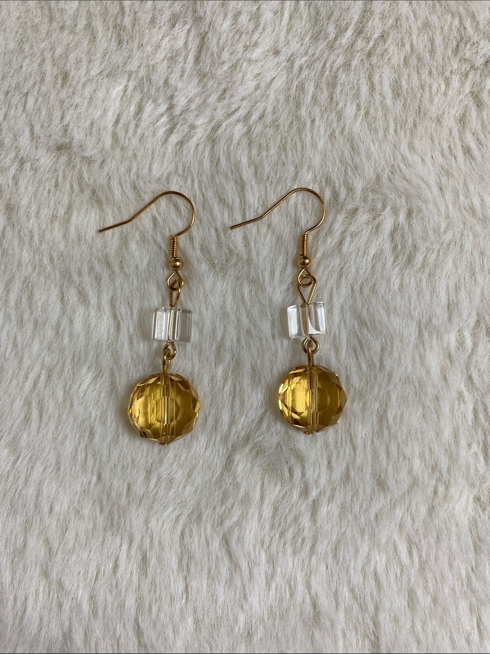 Gold Crystal Drop Earrings Hooks 2in